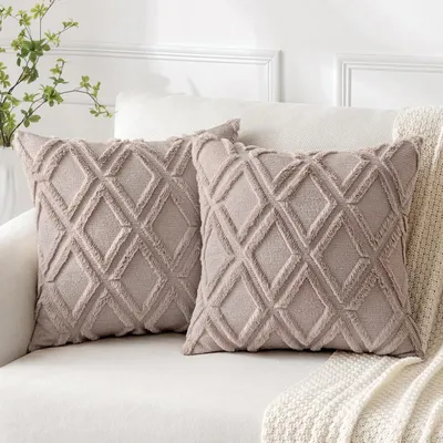 Produktbild von Kissenbezüge, für Dekokissen, Set aus 2, Wolle, Samt, Boho-Stil, dekorative Kissen, für Sofa, Schlafzimmer oder Wohnzimmer, 50 x 50 cm, Sandfarbe