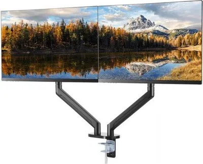 Obrázek produktu pro Univerzální držák na monitor – držák na obrazovku – pro 2 obrazovky – výškově nastavitelný – otočný – černý
