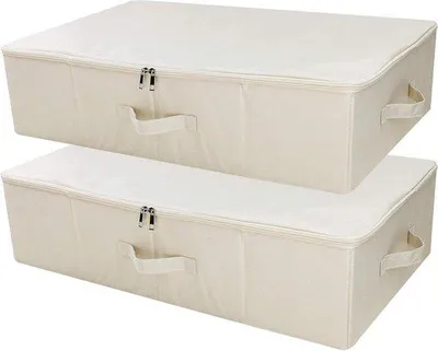 Productafbeelding van Opbergboxen met deksel voor onder het bed - Set van 2, beige