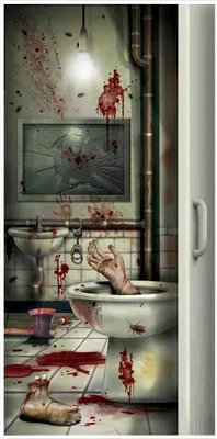 Zdjęcie produktu dla Krwawy plakat na drzwi do łazienki Halloweenowa dekoracja imprezowa kolorowa 76x152cm -