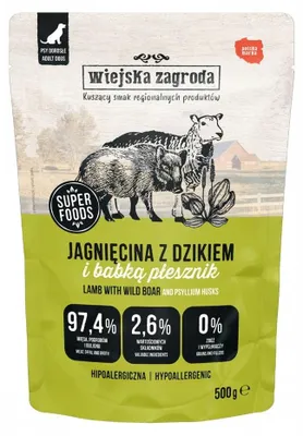 Obrázok produktu pre WIEJSKA ZAGRODA Jahňa s diviakom - mokré krmivo pre psov - 500 g