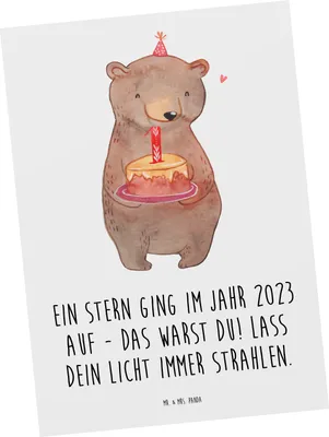 Produktbild von Mr. & Mrs. Panda Postkarte 2023 Geburtstag Stern - Weiß - Geschenk, inneres Licht leuchten lassen, Ansichtskarten, Ansichtskarte, Jahrgang, Postkarten, spruchkarte, Jahr