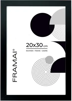 Produktbild von Framai® Bilderrahmen 20x30 cm Schwarz MDF Umweltfreundlichem Rahmen mit Bruchsicheren Plexi, Aufhänger und Aufsteller