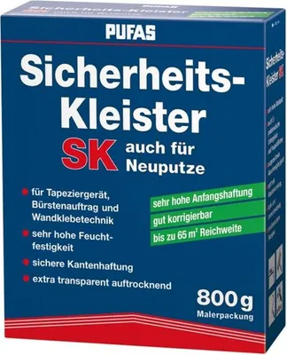 A product box for Pufas Sicherheits-Kleister SK.
