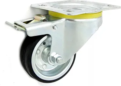 Zdjęcie produktu dla Koła metalowo-gumowe, koło zapasowe z gumą 100 mm, część zamienna, w obrotowych obudowach z hamulcem, opony z pełnej gumy, stalowe felgi, kółka transportowe (15H)