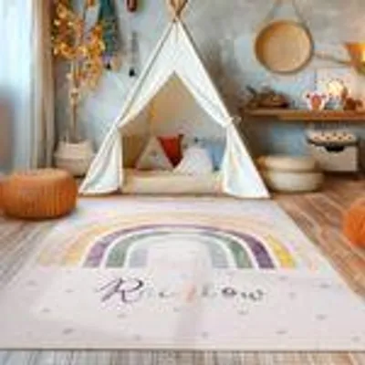 Produktbild von Kinderzimmer Teppiche Regenbogen Design , Größe : 80 x 120 cm , Farbe : Creme