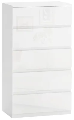 Immagine prodotto di HOMCOM Cassettiera Moderna 5 Cassetti Antiribaltamento in Legno, 55x33x100 cm, Bianco Lucido