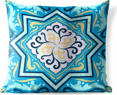 Produktbild von MuchoWow® Outdoor Kissen - Formen - Blau - Gelb - 45x45 cm - Wetterfest - Lounge Kissen - Fotokissen - Dekoratives Kissen