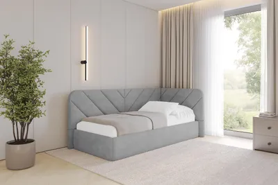 Produktbild von ALTDECOR Jugendbett mit Bettkasten FIKY - 100x200 - Grau - Monolith 84 - Links angeordnet - Einzelbett mit Stauraum - Polsterbett Kinderbett