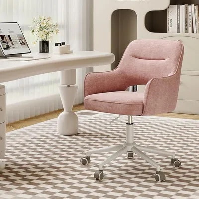 Imagen del producto de Silla de oficina giratoria, con altura ajustable, silla de oficina moderna con ruedas, silla ergonómica con reposabrazos, giratoria 360°, ideal para oficina en casa, salón, color rosa