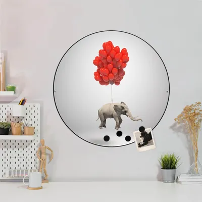 Produktbild von Design Stahlmagnettafel Schwarz Rund 47cm Fliegender Elefant