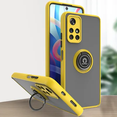 Produktbild von Xiaomi Poco M4 Pro 5G Hülle, Ring Halter Ständer Matte Transluzent TPU Rahmen Stoßfest Schutzhülle für Xiaomi Poco M4 Pro 5G Gelb