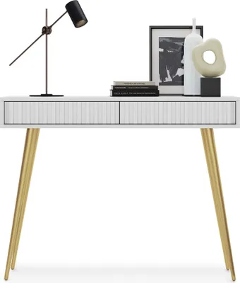 Produktbild von Selsey Konsolentisch Bello 104 cm Weiß Goldene Beine 2 Schubladen