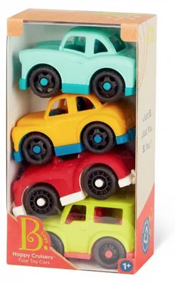 Produktbild von B.Toys Spielzeugauto Set mit 4 rot-grünen Mini-Fahrzeugen