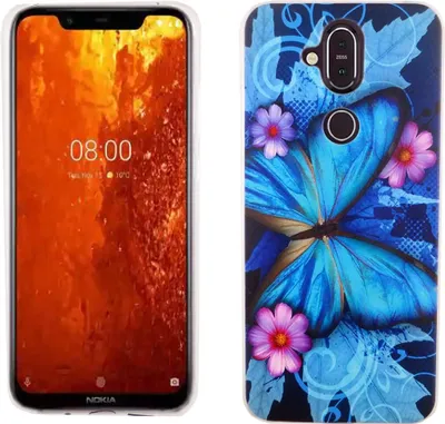 Zdjęcie produktu dla Nokia 8.1 / Nokia X7 King Design Pokrowiec na telefon komórkowy Etui ochronne Bumper Butterfly Blue