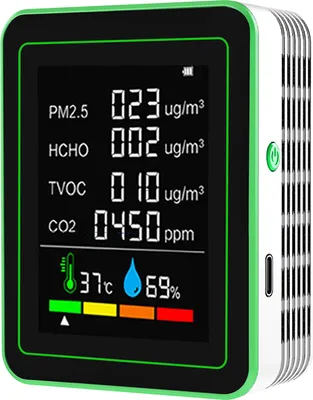Produktbild von 6-in-1-Luftqualitaetsmonitor, tragbarer Temperatur- und Feuchtigkeitsdetektor PM2.5, HCHO, TVOC, CO2-Detektor, genaues Kohlendioxidmessgeraet fuer den Innenbereich