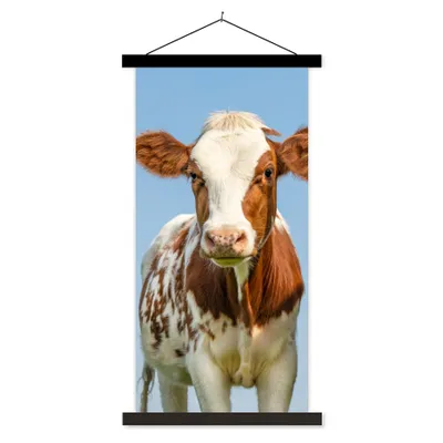Produktbild von MuchoWow® Textilposter Kühe - Himmel - Tiere - Bauernhof - Porträt 90x180 cm mit schwarzem Rahmen - Dekoration Wohnzimmer