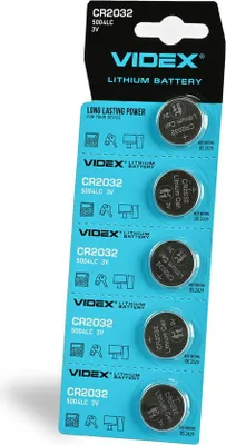 Productafbeelding van VIDEX CR2032 lithiumbatterij, 5 stuks, verpakt in een blisterverpakking