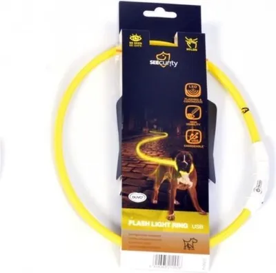 Zdjęcie produktu dla DUVO Light Ring Seecurity Flashing Light USB Ring Nylon - 35 cm - Żółty - Dla psa