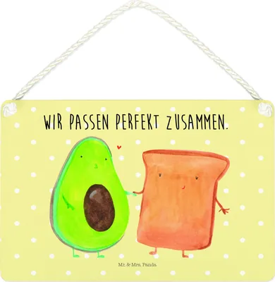 Produktbild von Mr. & Mrs. Panda Schild Avocado Toast DIN A4 - Gelb Pastell - Geschenk, Hochzeit, Holzschild, Liebe, Hochzeitsgeschenk, kleine aufmerksamkeit, holzbild, Türschild