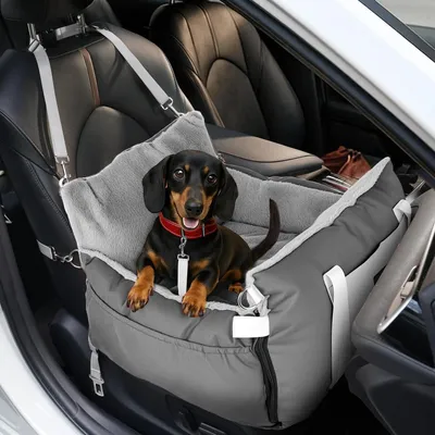 Immagine prodotto di Seggiolino auto e cuccia da viaggio per cani di piccola taglia, fino a 15 kg, grigio, 3-in-1, espandibile, lavabile