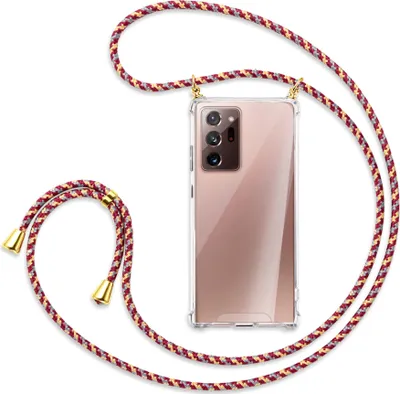 Produktbild von Handykette Backcover-Schutzhülle mit Band (Metall goldfarben) für Samsung Galaxy Note 20 Ultra - weinrot/gelb/grau