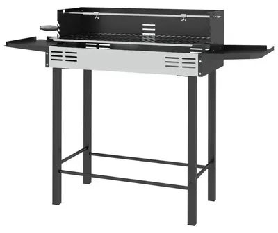 Obrázok produktu pre Drevený gril s otočným špíkom | Farba: čierna, strieborná | Rozmery: 32 x 118 x 90 cm