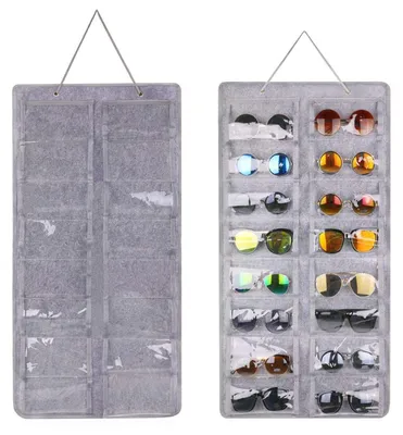 Produktbild von Hängender Sonnenbrillenhalter, 16 Fächer, Wandhalterung aus Filz, Sonnenbrillenständer, grauer Brillenständer, Wandmontage, faltbar, Sonnenbrillen, hängende Aufbewahrungstasche aus Filz