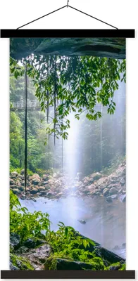 Produktbild von MuchoWow® Textilposter Dschungel - Regenwald - Wasser - Wasserfall - Pflanzen 60x120 cm mit schwarzem Rahmen - Magnete