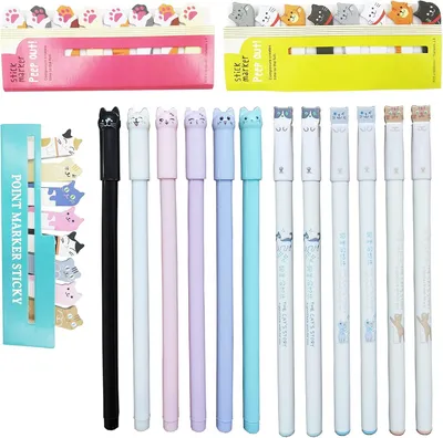 Productafbeelding van Kat creatief gelpen en 3 schattige kat - Set van 12 - Plakbriefjes voor Kattenliefhebbers Huis Kantoor School