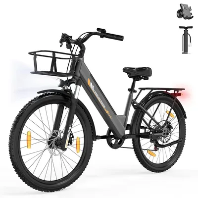 Produktbild von 26 Zoll Cityrad E-Bike Herren Damen 468 Wh 45 Nm 36V 13Ah bis zu 100km Tiefeinsteiger City EBike E-Hollandrad Rücklichtern SHIMANO 7-Gang Grau