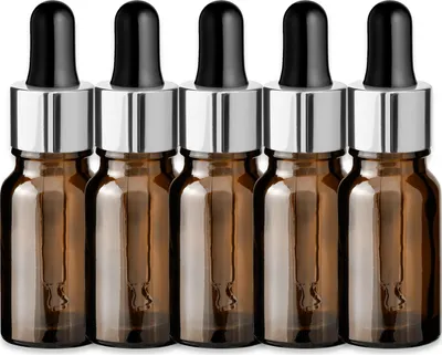 Produktbild von 5x Braune Glasflasche 10 ml mit silberner Aluminiumpipette Kosmetikflasche