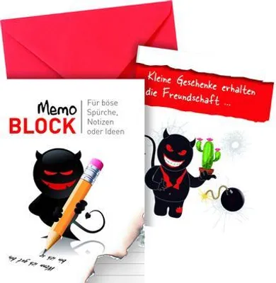 Produktbild von Schwarzer Humor Notizblock mit Mini-Geschenkkarte mit Kuvert