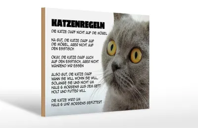 Produktbild von Holzschild Spruch 30x20cm Katzenregeln Katze darf nicht
