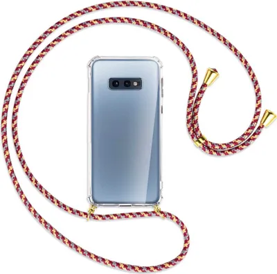 Produktbild von Handykette Backcover-Schutzhülle mit Band (Metall goldfarben) für Samsung Galaxy S10e - weinrot/gelb/grau