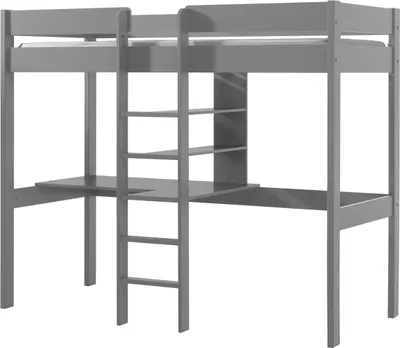 Produktbild von Hochbett >PINO< in Kiefer massiv grau lackiert - 208x175x105 (BxHxT)