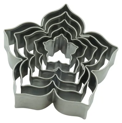 Produktbild von Set mit 5 blütenförmigen Ausstechformen – 5 Größen – Spülmaschinenfeste Edelstahl-Ausstechformen – Zum Backen von Plätzchen und Linzer Plätzchen – 7528