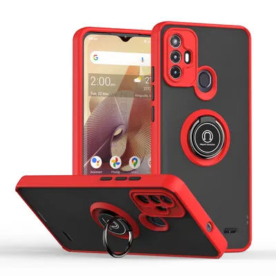 Obrázek produktu pro Pouzdro pro ZTE Blade A52 matné průsvitné TPU pouzdro s prstencovým držákem a stojánkem Červený