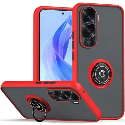 Image de Etui pour Honor 90 Lite 5G étui en TPU translucide mat avec porte-anneau et support Rouge