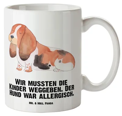 Produktbild von Mr. & Mrs. Panda Pott Hund Basset Hound - Weiß - Geschenk, Teebecher, Haferl, Kaffeepott, Große Teetasse, Lustig, steingut tasse, Sprüche