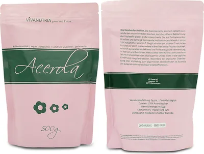 Produktbild von VivaNutria Acerola Pulver I Natürliches Vitamin C Pulver als Acerola Frucht-Pulver für Smoothies oder als Müsli-Topping I Acerola Kirsche aus kontrolliertem Anbau I vegan I 500 g