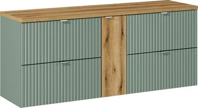 Produktbild von Waschtischunterschrank 140.4cm Jade mit 4 Schubladen, Grün und Holzoptik