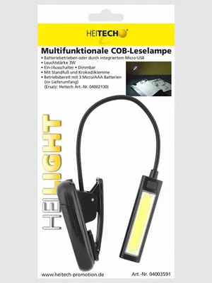 Obrázek produktu pro Multifunkční COB lampa na čtení se stojanem a krokodýlím klipem na stůl Stolní lampa černá