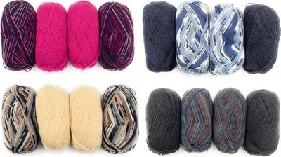 Produktbild von 200g (4x50g) Sockenwolle inkl. Nadelspiel 75% Schurwolle Handstrickgarn Strick, Farbe:Blau