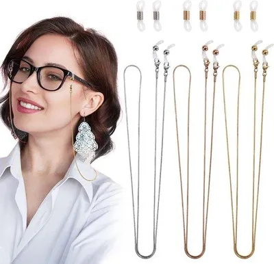 Produktbild von Silberne und goldene Brillenkette - 3 Stück - 71 cm lang - Anti-Slip - Roségold - Zinn - für Damen und Herren.