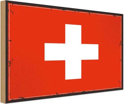 Produktbild von vianmo Holzschild 30x40 cm Schweiz Retro Switzerland Flagge Fahne Wappen