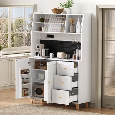 Produktbild von Küchenschrank - Holz - Pegboard - Steckdosen - Weingläserhalter