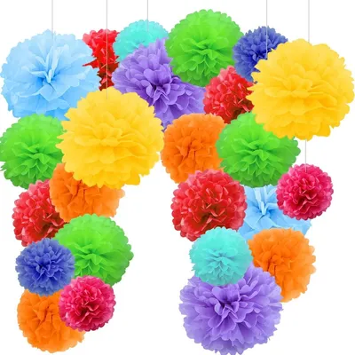 Zdjęcie produktu dla Pompomy 24 sztuki, 30 cm, 25 cm i 20 cm, do dekoracji imprez, papierowe kwiaty