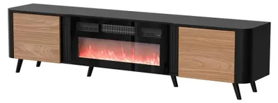 Produktbild von Cama Volare RTV Schrank 200 x 39 x 49 cm schwarz/Walnuss + Kamin, Schwarz, Partikelbord, Schwarz, Partikelbord, Laminat, Matt
