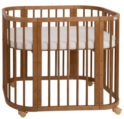 Image de Lit bébé Waldin 5 en 1, lit d'appoint en bois, matelas, aéré, sans ensemble de tissus, bois vintage